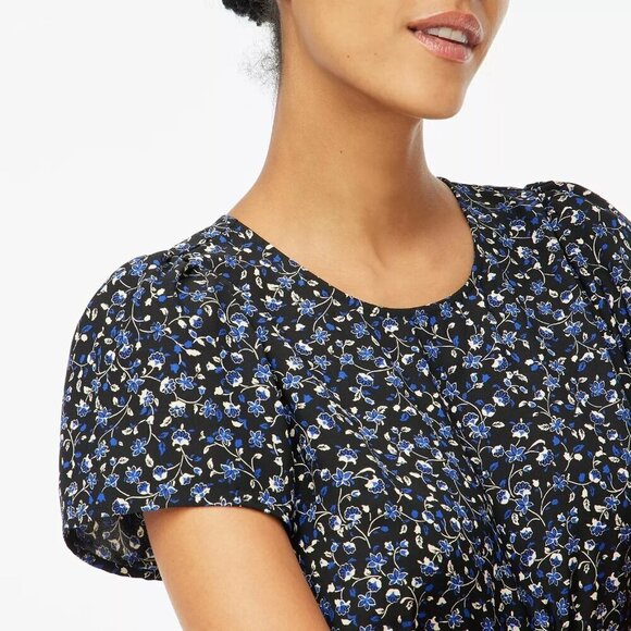 J. Crew Printed Short Sleeve Crepe Floral Black Top Size M NWT - Picture 2 of 7